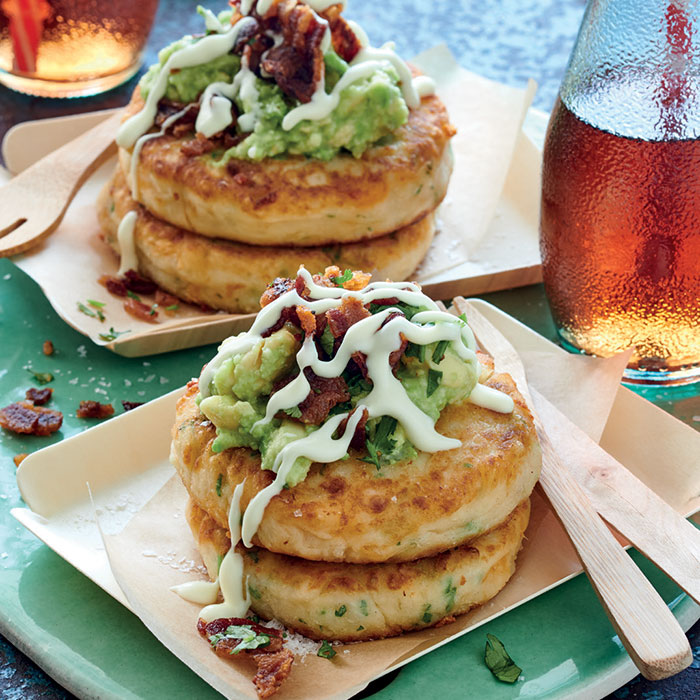 Nola Recipe Smashed Avo and Bacon Potato Cakes